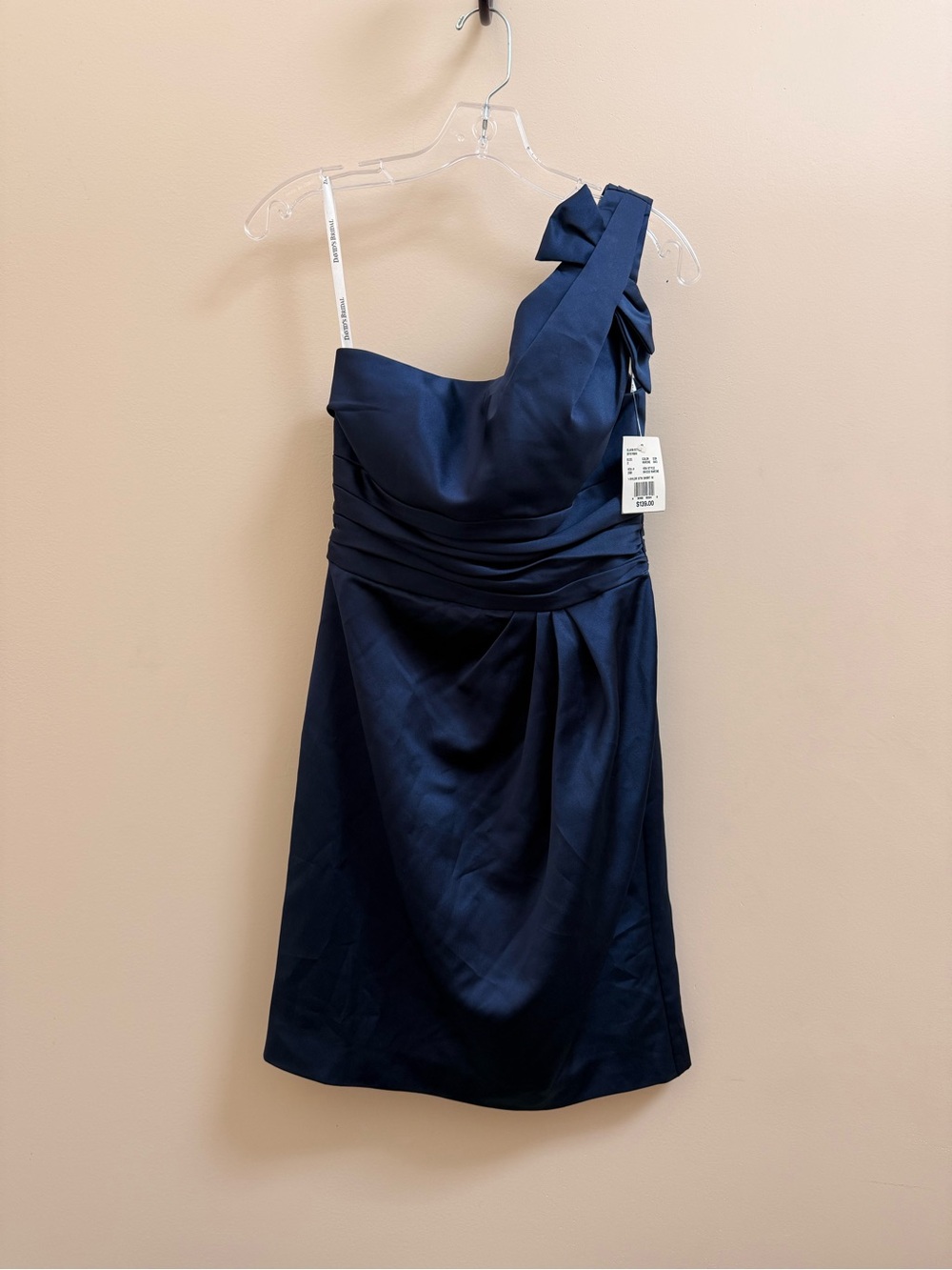 David's Bridal One-Shoulder Navy Satin Cocktail Dress
